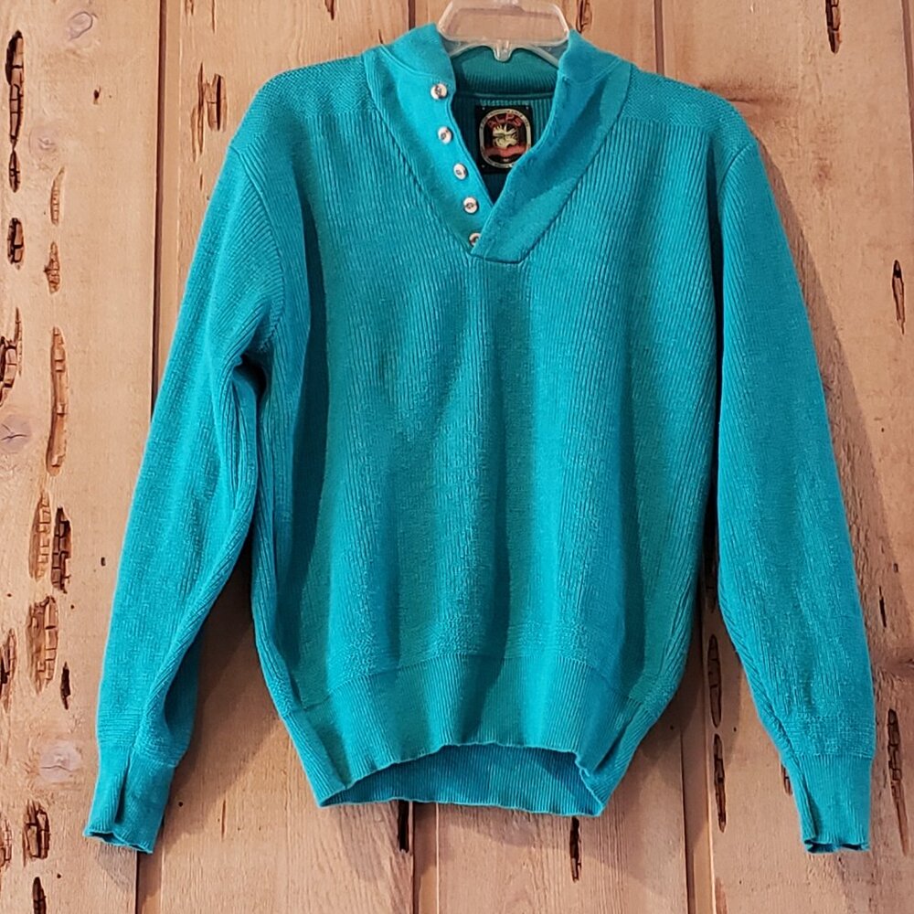 VTG US made Alps Rugged Outdoors Green Pullover Sweater Men’s Sz M Button Collar